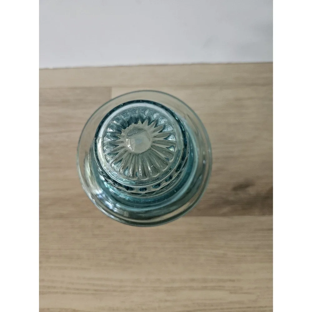 Vintage Takahashi Glass Apothecary Jar Teal Blue Green MCM Canister With Lid 8